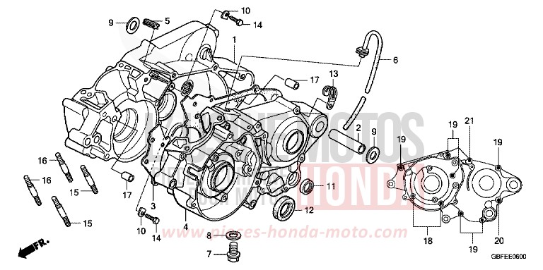 CARTER MOTEUR de CR85R "Grandes Roues" EXTREME RED (R292) 2007
